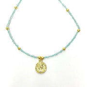 Baby Blue Beaded Choker with Brass Coin Pendant