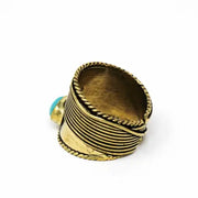 Eco-friendly artisan brass ring with man-made turquoise stone – bold design