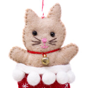 Handcrafted wool felt cat in a festive stocking — ethical, sustainable, and full of cozy charm.
