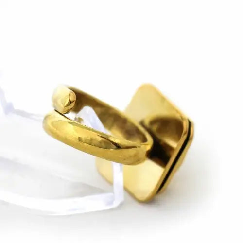 Handcrafted brass-gold finish ring with square and round layered design
