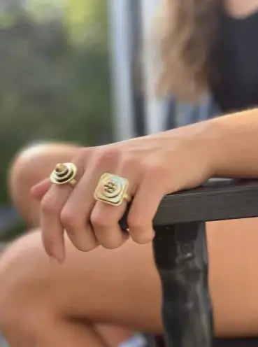 Unique square-shaped gold statement ring – handcrafted artisan jewelry from Africa