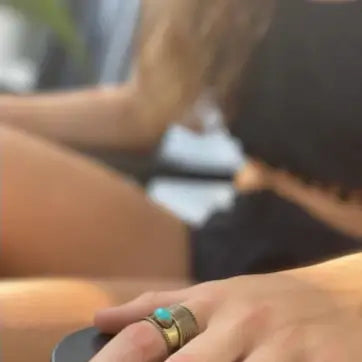 Handmade turquoise stone ring adjustable brass band – fair trade boho style