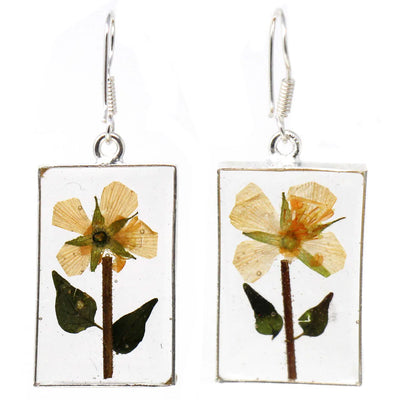 sun-glow pressed flower rectangle dangle earrings one stop hippy shop