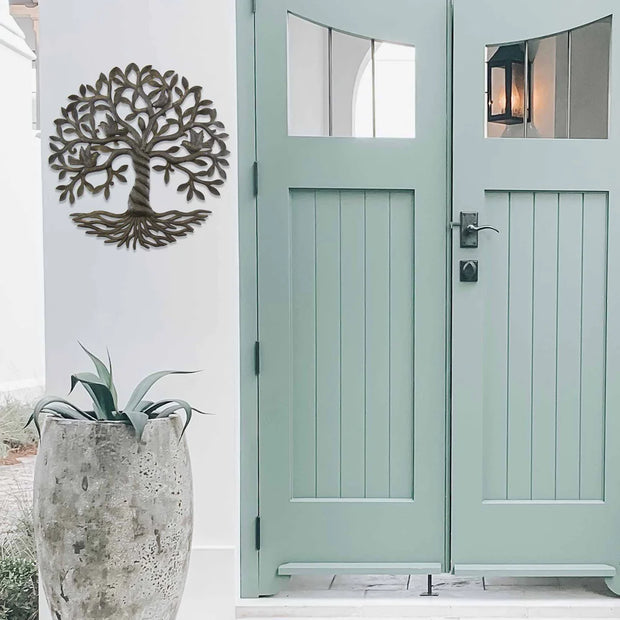 Large handcrafted Tree of Life metal décor for indoor and outdoor spaces