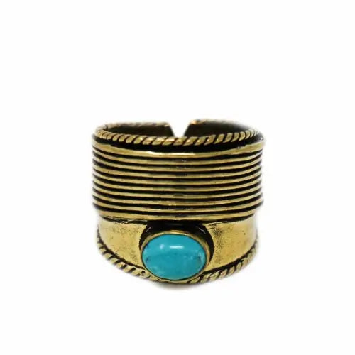 Adjustable size brass ring with turquoise centerpiece – bohemian accessory