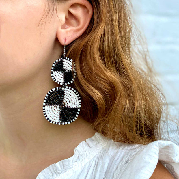 Black and white bead earrings – artisan-made boho fashion