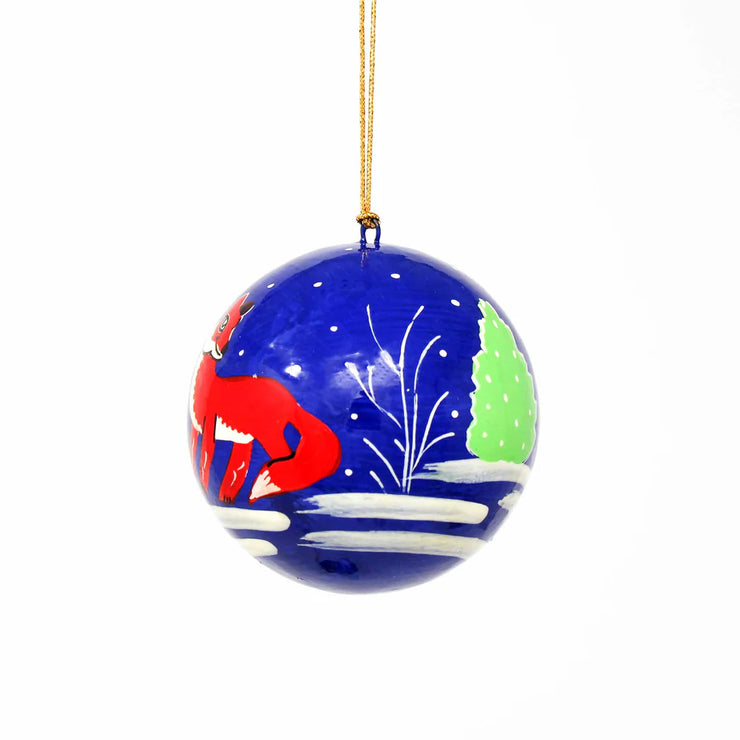 Hand-painted bird Christmas ornament made from papier-mâché, fair trade handmade in India fox.