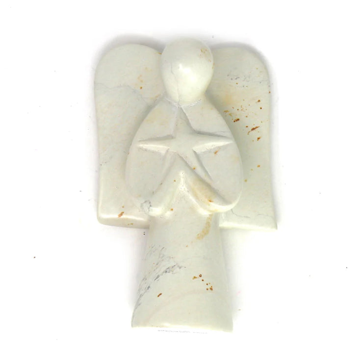 Hand-carved soapstone angel holding star - fair-trade handmade sculpture from Kenya
