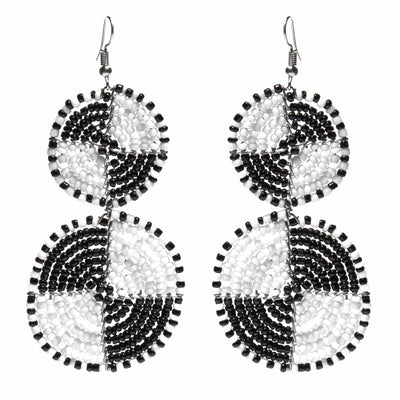 Handmade Maasai Harmony Earrings – black and white beaded fair-trade jewelry