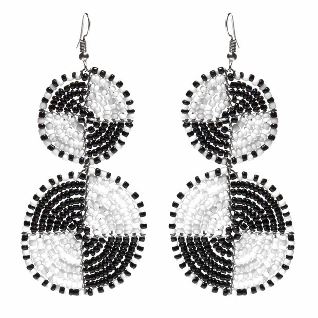 Handmade Maasai Harmony Earrings – black and white beaded fair-trade jewelry