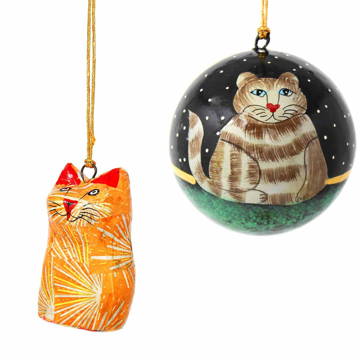 Second hand-painted cat ornament, fair trade artisan holiday décor