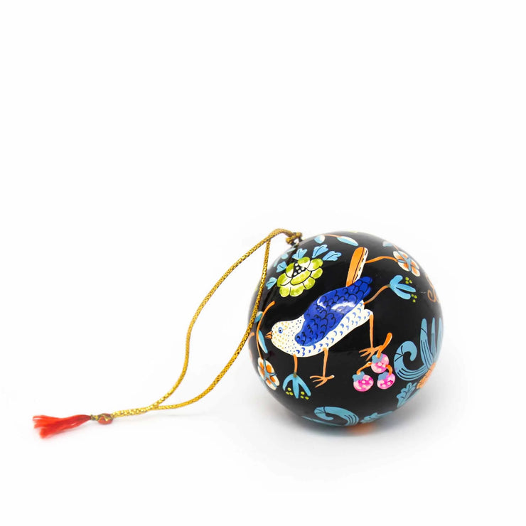 Hand-painted bird papier-mâché ornament, sustainable fair trade holiday décor