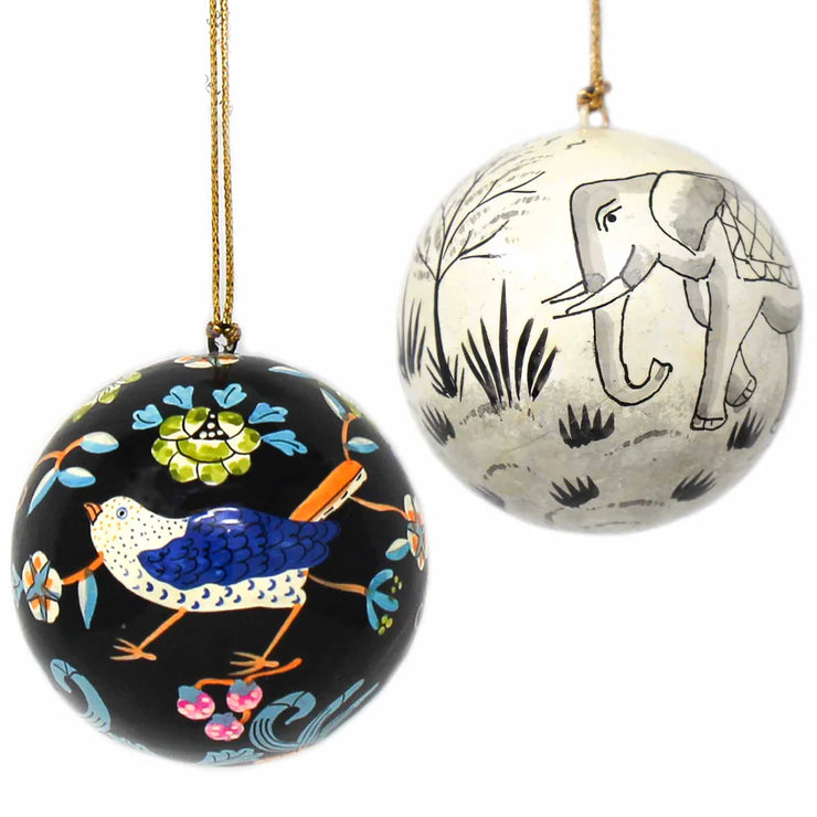 Hand-painted elephant papier-mâché ornament, artisan Christmas decoration handmade in India