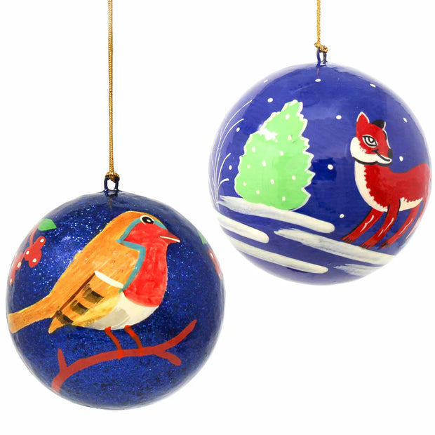 Hand-painted bird Christmas ornament made from papier-mâché, fair trade handmade in India