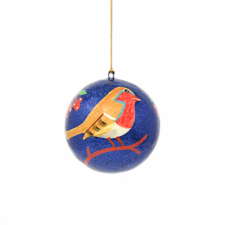 Set of two woodland friends papier-mâché ornaments – bird and fox handmade holiday décor
