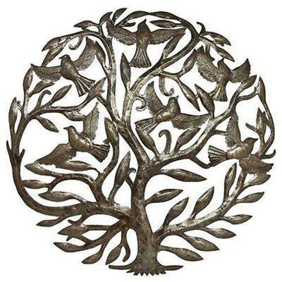 24-inch handcrafted metal wall art made from recycled steel drums by Haitian artisans