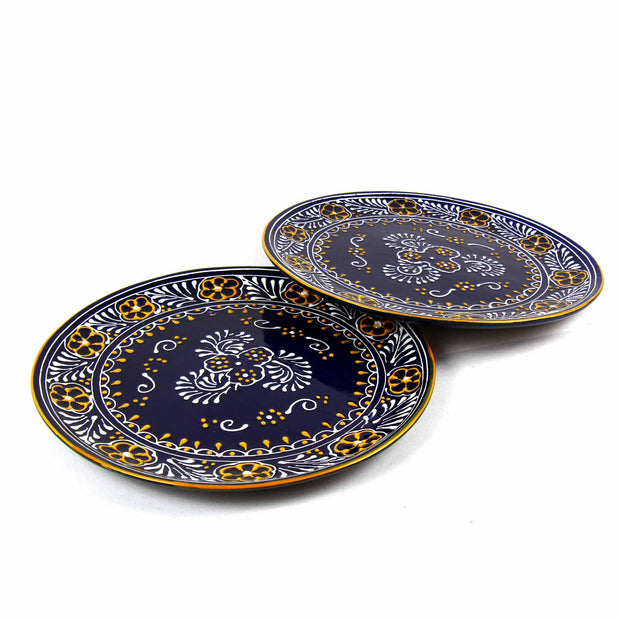 Set of two blue hand-painted dinner plates