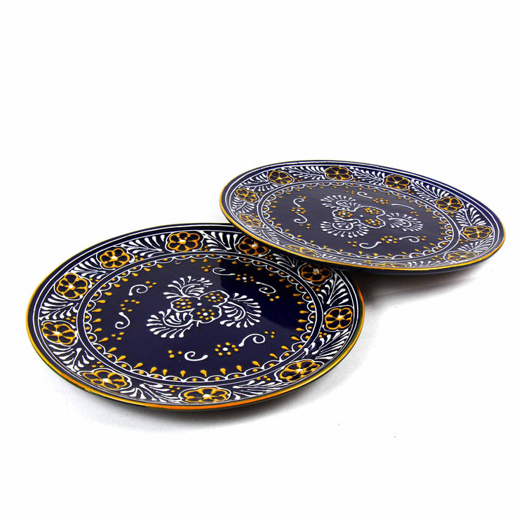 Set of two blue hand-painted dinner plates