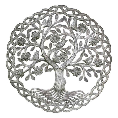 Handmade Haitian metal tree of life wall art crafted from recycled steel drums