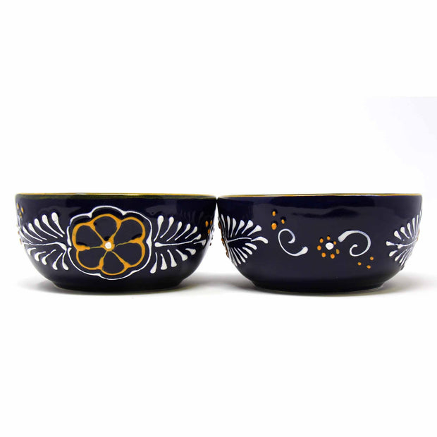 Handmade pottery bowls set of 2 in ink glaze – artisan Mexican kitchenware