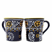 Handmade Mexican pottery flared mugs – blue design – 10 oz fair trade