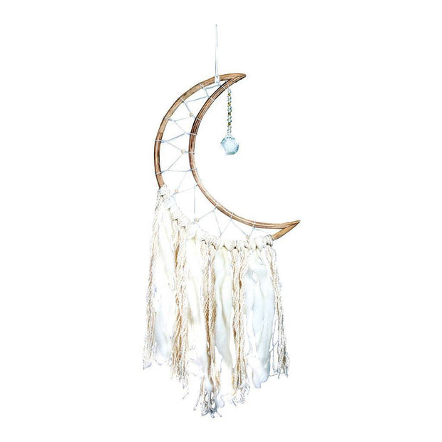 Handmade art dream catcher white and brown with blue bead