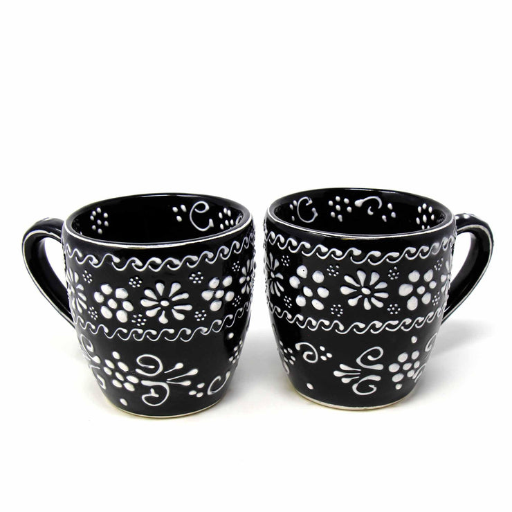 Cup Set In Black - Handmade & Fair Trade Close Up microwave safe pottery