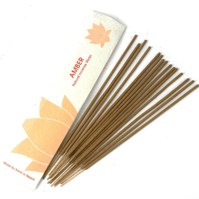 Handmade Amber incense sticks in eco-friendly Lokta paper sleeve – fair trade from Nepal & Thailand.