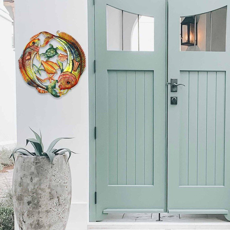 Metal Art - Painted Two Fish Jumping - Fair Trade - OneStopHippyShop