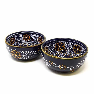 Pair of 5.5 inch Mexican pottery bowls in ink color – fair trade handcrafted ceramic