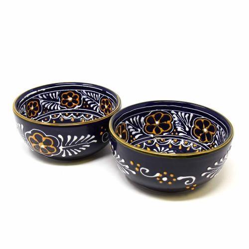 Pair of 5.5 inch Mexican pottery bowls in ink color – fair trade handcrafted ceramic