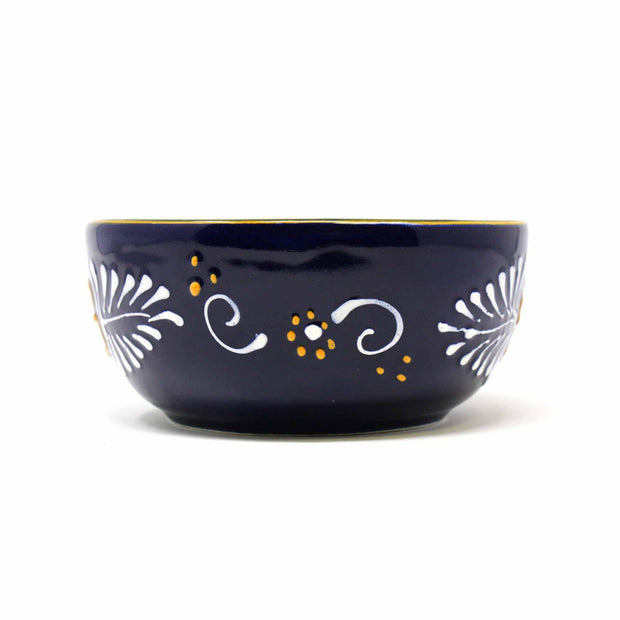Dark Blue Bowl With White And Yellow Design