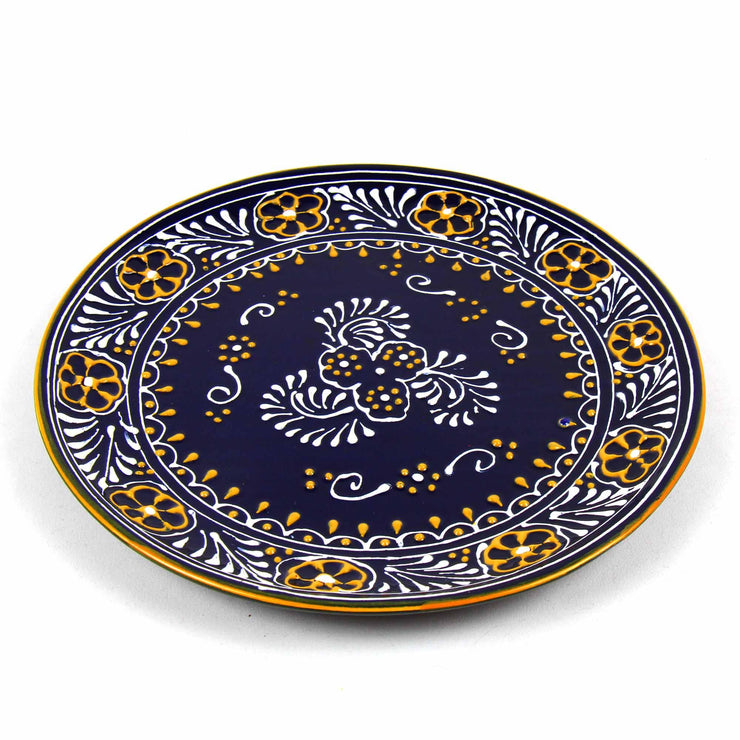 Pair of blue artisan dinner plates with painted texture