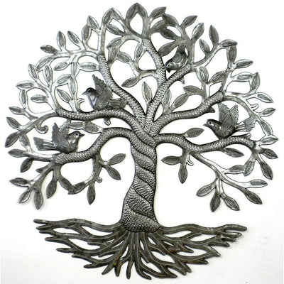 Handmade Tree of Life with Birds metal wall art crafted from recycled steel drums