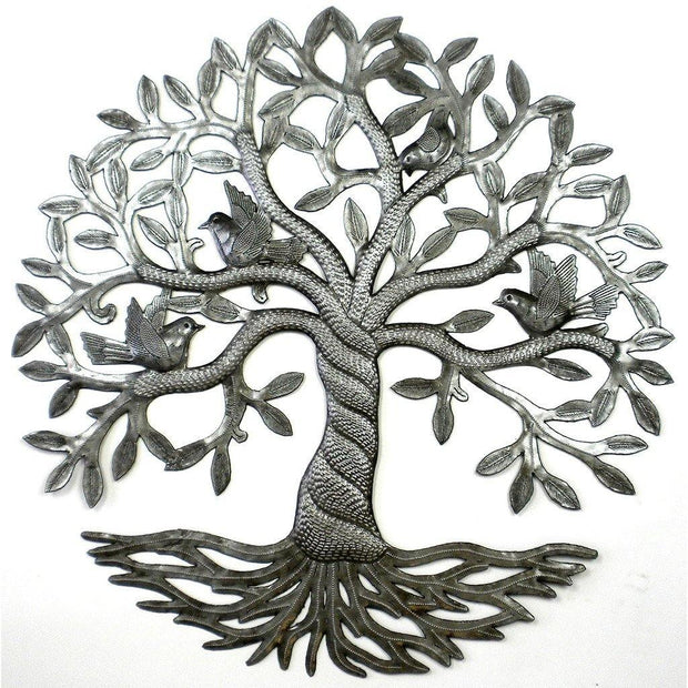 Handmade Tree of Life with Birds metal wall art crafted from recycled steel drums