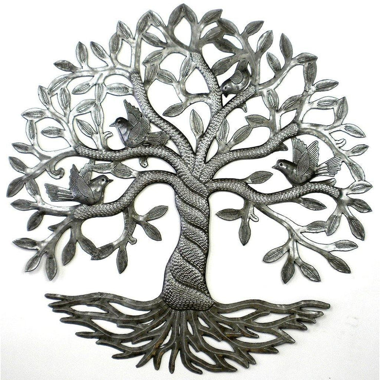 Handmade Tree of Life with Birds metal wall art crafted from recycled steel drums