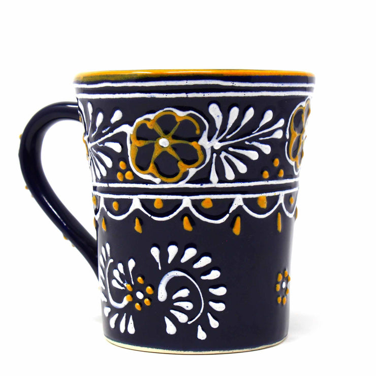 Fair trade ceramic coffee cups – artisan painted in Mexico unique detail